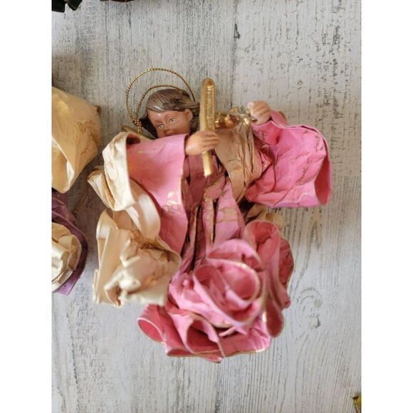 Rustic cherub Angel instrument band set horn violin Xmas ornament - Picture 3 of 15